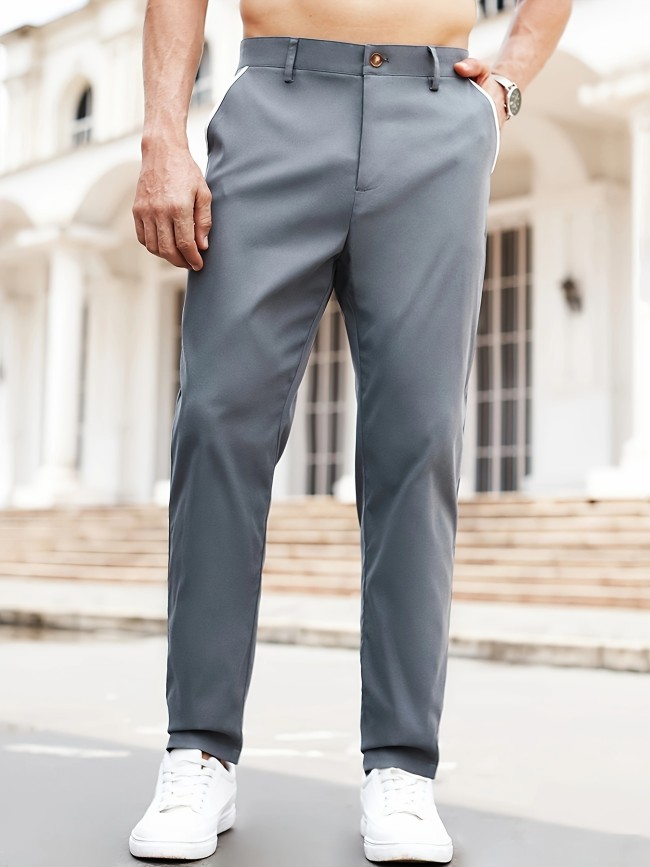 Men's Casual Summer Pants - Solid Color, Breathable Polyester, Machine Washable with Pockets - For Everyday Wear & Outdoor Activities - Great Gift for Men