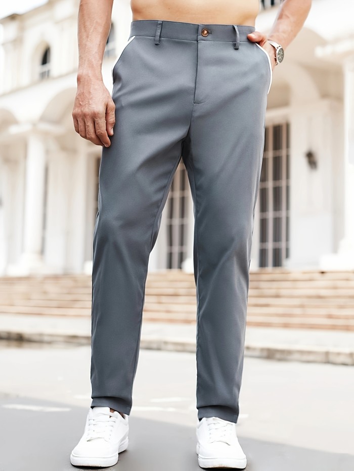 Men's Casual Summer Pants - Solid Color, Breathable Polyester, Machine Washable with Pockets - For Everyday Wear & Outdoor Activities - Great Gift for Men