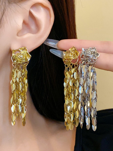 Normcore Flower Shape Geometric Tasseled Drop Earrings