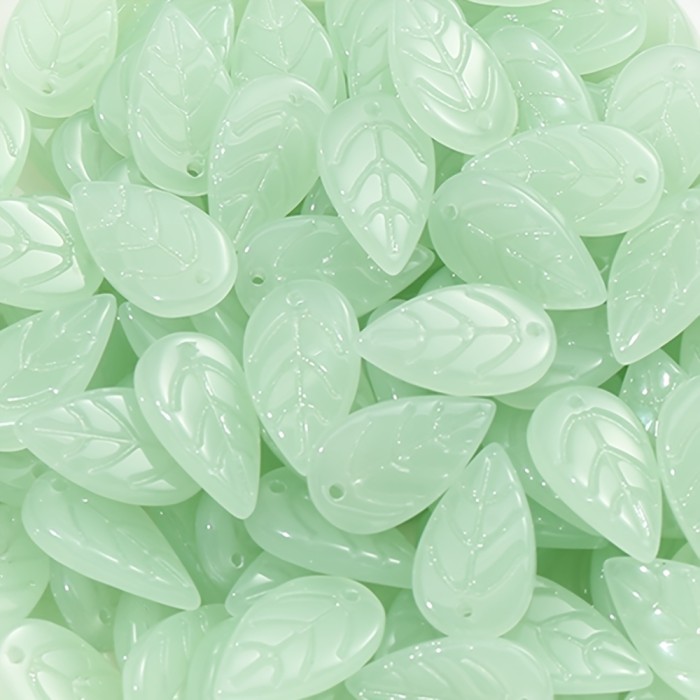 50pcs Vibrant Glass Leaf Beads with AB Coating - Mixed Green Shades for Jewelry Making, DIY Necklace and Earring Pendants Crafting, Perfect for Accessories and Fashion Designers