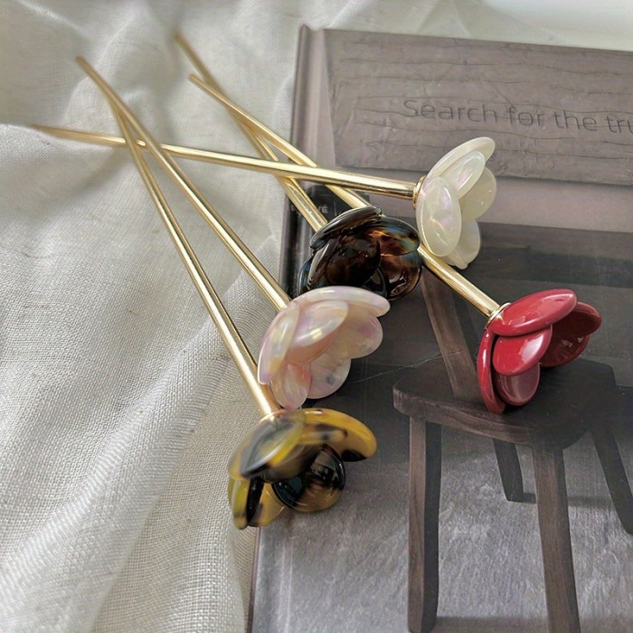 1 Elegant French-Style Floral Hairpin for Women - Chic Acetate Flower with Tassel, Sweet and Cute, Multicolor - Perfect for Daily Wear, Flower Hair Clip