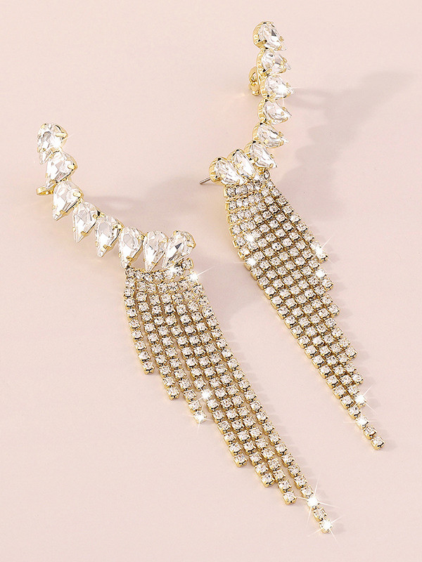 Geometric Rhine Stones Tasseled Drop Earrings
