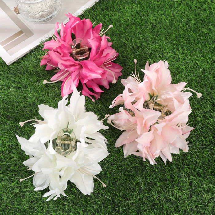 1pc Bohemian Chic Lily Flower Hair Clip - Elegant & Vibrant Simulated Floral Accessory in Pink or White, Perfect for Women's Beach, Picnic, and Party Hairstyles, Beach Hair Accessories