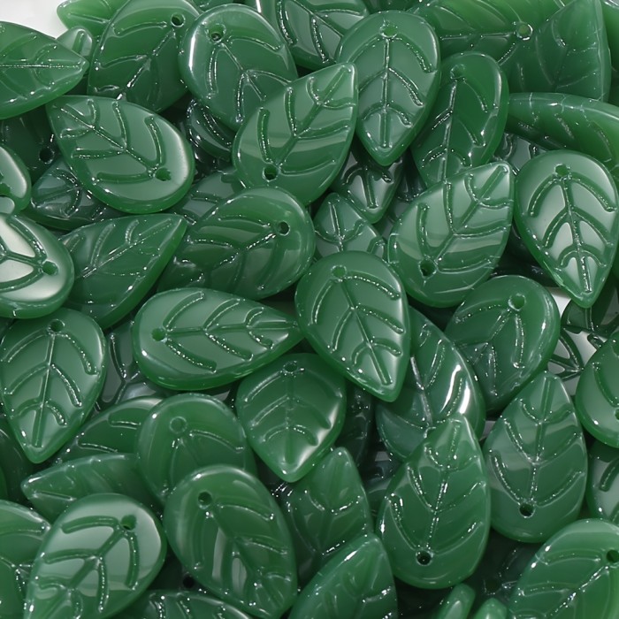 50pcs Vibrant Glass Leaf Beads with AB Coating - Mixed Green Shades for Jewelry Making, DIY Necklace and Earring Pendants Crafting, Perfect for Accessories and Fashion Designers