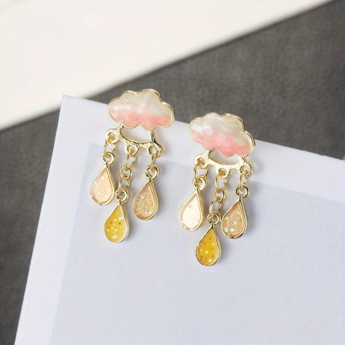 Cute Rainy Cloud Earrings Drop Oil Ear Jewelry Tassel Earrings Creative Gift For Women Girls