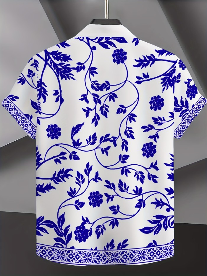 1pc Floral Print Short Sleeve Shirt 1pc Men'S Floral Print Short Sleeve Button-Down Shirt - Polyester Vacation Style Casual Party Beachwear, Regular Fit, Summer Gathering Essential