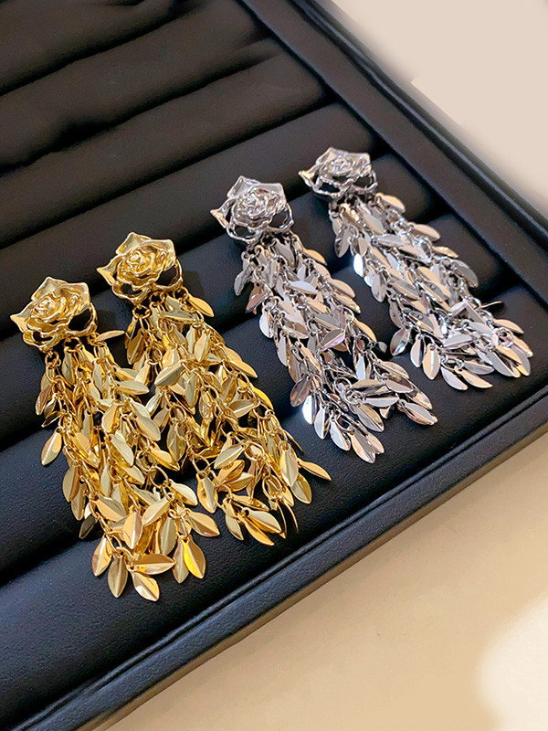 Normcore Flower Shape Geometric Tasseled Drop Earrings