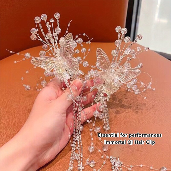 1pc Butterfly Fairy Hair Clip with Pearl Rhinestone Tassels, Plastic Decorative Side Hair Accessory for Styling and Party Wear, Party Hair Decor|Butterfly Motif|Rhinestone Embellishments