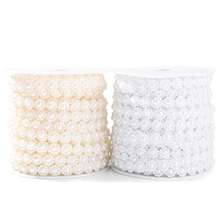 10mm Wide ABS Round Pearl Flatback Chain for DIY Sewing, Jewelry Making, Party and Wedding Decorations - White\u002F, Flower Beads, Thrim