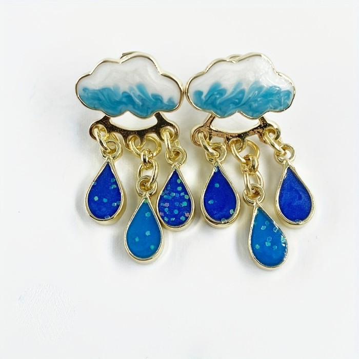 Cute Rainy Cloud Earrings Drop Oil Ear Jewelry Tassel Earrings Creative Gift For Women Girls