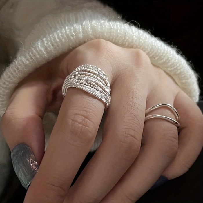 Adjustable Copper Multi-line Ring A Copper Material With Super Multi-line Niche Design High-end Sense Ring Opening Adjustable Fashion All-match Ring