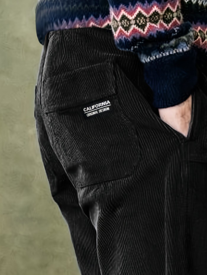 Men's Fashion Classic Personality Plain Color Velvet Slant Insert Pocket False Door Flap Weave Design Suitable for Daily Leisure Fashion Simple Outgoing Commuting Street Fashion Spring and Autumn Style Trousers