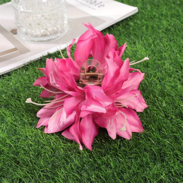1pc Bohemian Chic Lily Flower Hair Clip - Elegant & Vibrant Simulated Floral Accessory in Pink or White, Perfect for Women's Beach, Picnic, and Party Hairstyles, Beach Hair Accessories
