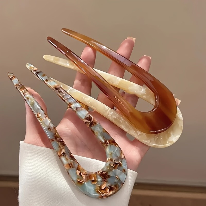 Vintage Chic U-Shaped Hairpin for Women - Acetate Material, Durable, Easy to Use, Suitable for 14+ Years Old, Perfect Accessory for Valentine's Day, Formal Events, and Daily Life