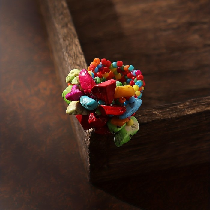 Boho Style Colorful Beaded Finger Ring Women's All-match Finger Jewelry Decor