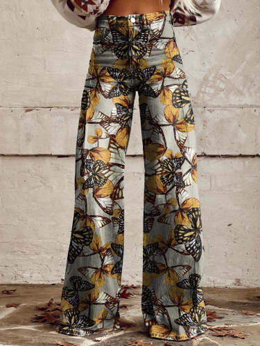 Women's Butterfly Wings Print Casual Wide Leg Pants