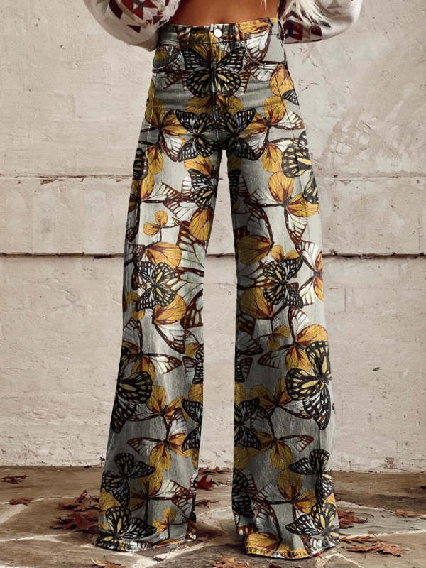 Women's Butterfly Wings Print Casual Wide Leg Pants