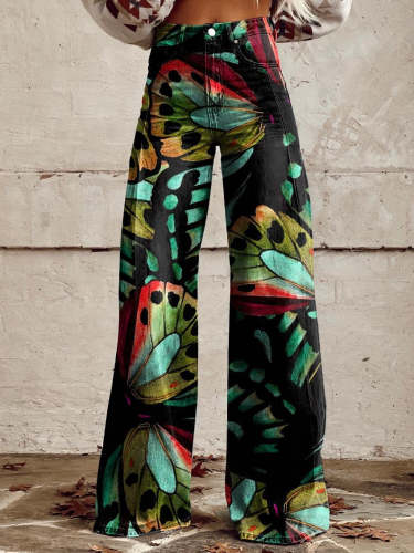 Women's Butterfly Wings Print Casual Wide Leg Pants