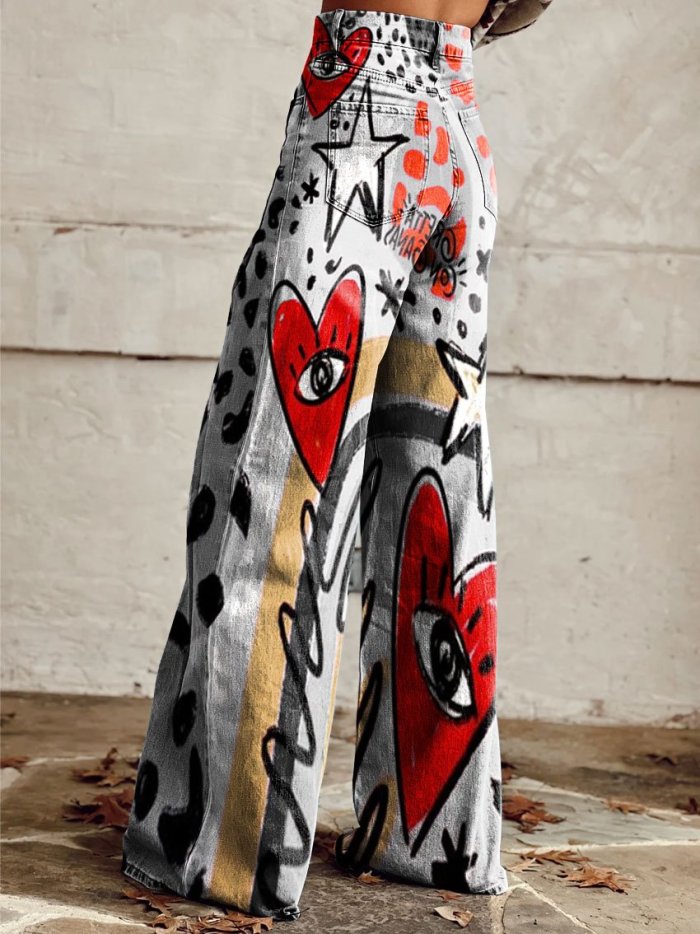 Women's Vintage Print Casual Wide Leg Pants
