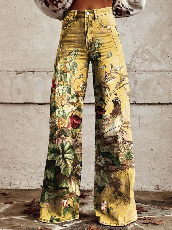 Women's Vintage Print Casual Wide Leg Pants
