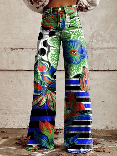 Women's Vintage Print Casual Wide Leg Pants