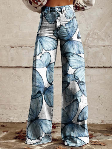 Beautiful Butterfly Women's Print Casual Wide Leg Pants