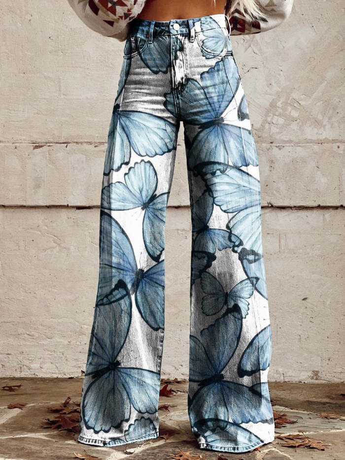 Beautiful Butterfly Women's Print Casual Wide Leg Pants