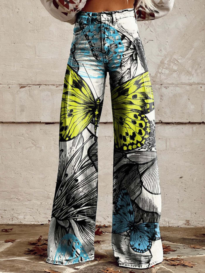 Colorful Beautiful Butterflies Women's Print Casual Wide Leg Pants