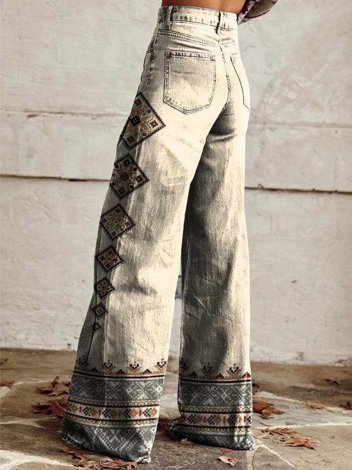Geometric Decoration Print Casual Wide Leg Pants