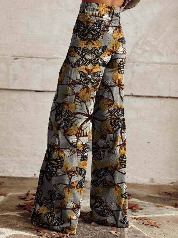 Women's Butterfly Wings Print Casual Wide Leg Pants