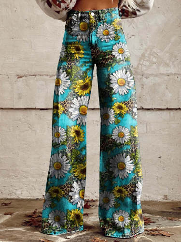 Women's Daisy Leopard Print Casual Wide Leg Pants