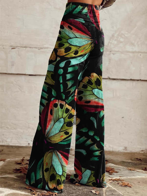 Women's Butterfly Wings Print Casual Wide Leg Pants