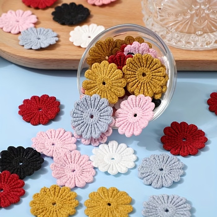 42pcs Vibrant Dual-Sided Knit Daisy Embroidery Patches - Ideal for DIY Crafts, Clothing, Headwear & Accessories - Colorful, Textured Fabric Appliques for Home Crafting