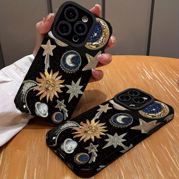 Diamond Sun and Planet Pattern Mobile Phone Case for iPhone 15\u002F15Plus\u002F15Pro\u002F15ProMax, for iPhone 14\u002F14Plus\u002F14Pro\u002F14ProMax, for iPhone 13\u002F13Pro\u002F13ProMax, for iPhone 12\u002F12Pro\u002F12ProMax, for iPhone 11\u002F11\u002F11Pro Max\u002Ffor iPhone 7\u002F8\u002Ffor iPhone x\u002Fxs, Dirt-resistant, Anti-fall, High-looking