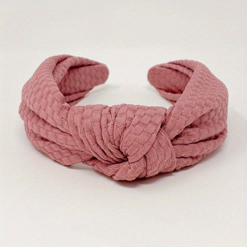 Soft Knit Knot Headband for Women & Girls – Stylish Pink Embossed Hair Accessory, Comfortable Polyester-Spandex Blend, Casual Attire, 6' x 5' x 2.5', Made in China, Everyday Hair Accessory | Textured Appearance | Soft Fabric Headband