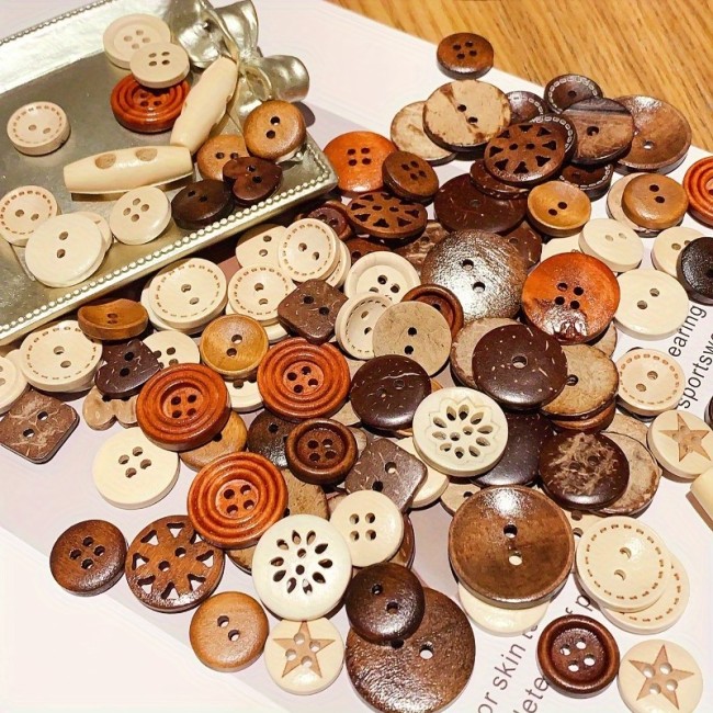 600pcs Wooden Craft Buttons Set - Assorted Colors for DIY Projects, Sewing & Knitting Supplies