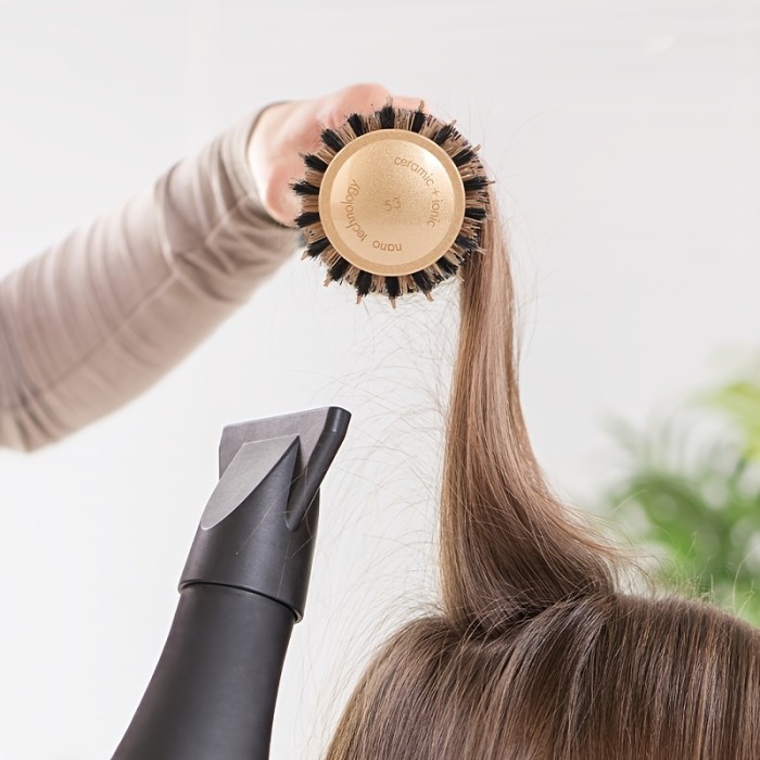 Luxurious Golden Ceramic Aluminum Round Brush for Women - High-Temperature Resistant, Nylon & Bristle Blend for All Hair Types, Big Wave Styling, Hair Comb