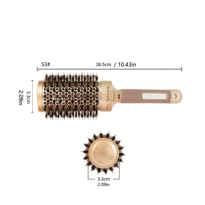 Luxurious Golden Ceramic Aluminum Round Brush for Women - High-Temperature Resistant, Nylon & Bristle Blend for All Hair Types, Big Wave Styling, Hair Comb