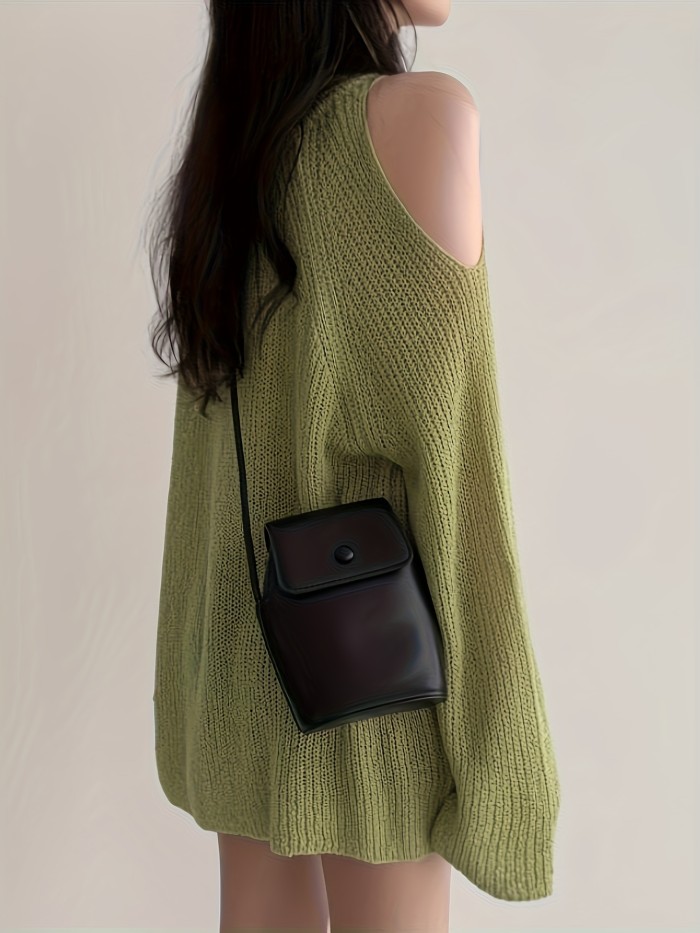 Y2K Long Sleeve Solid Color V Neck Pullover Sweater, Cut Out Knitted For Spring & Summer, Women's Clothing