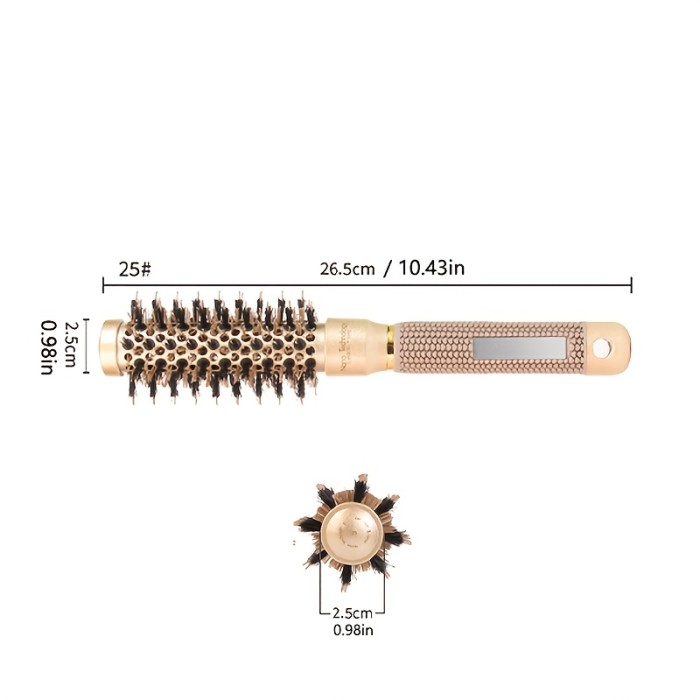 Luxurious Golden Ceramic Aluminum Round Brush for Women - High-Temperature Resistant, Nylon & Bristle Blend for All Hair Types, Big Wave Styling, Hair Comb
