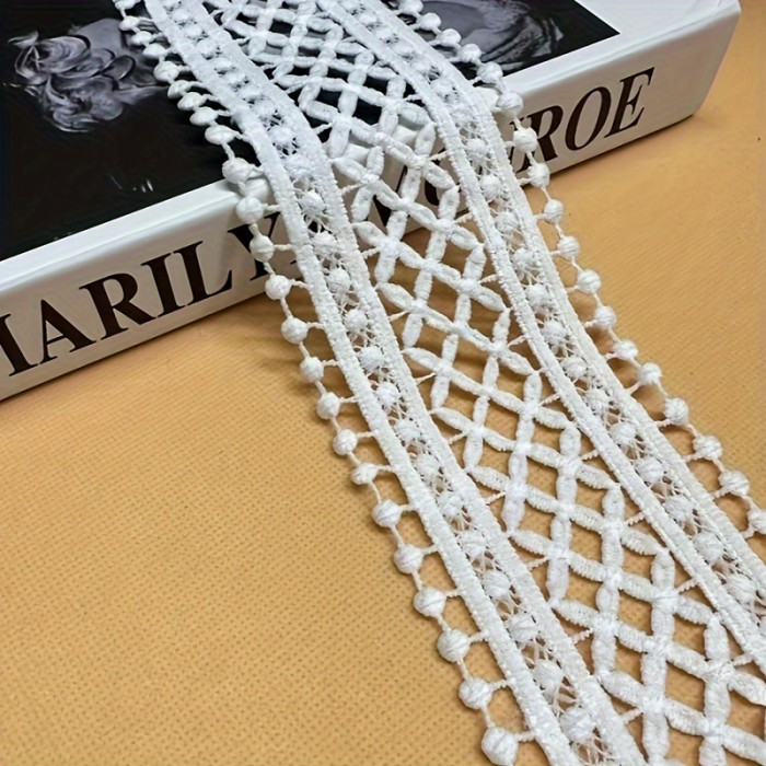 2 Yards Crochet Lace Fabric Trim - Elegant Black & White with Intricate Patterns, Ideal for Dressmaking, Clothing Sewing & Craft Embroidery Projects