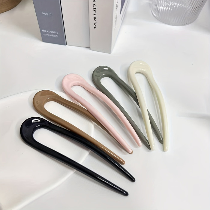 5pcs U Shape Classic Hairpins, Versatile Boho Style Women Girls Hair Accessories for Casual Leisure, Gift Photo Props