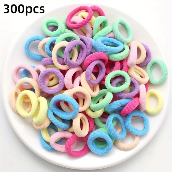 100\u002F300\u002F500pcs Elastic Hair Bands for Girls - Solid Color Polyester Ponytail Holders, Casual All-Season Hair Ties, Daily Use Rubber Scrunchie Hair Accessories for Teens