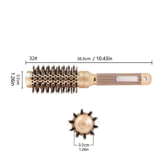 Luxurious Golden Ceramic Aluminum Round Brush for Women - High-Temperature Resistant, Nylon & Bristle Blend for All Hair Types, Big Wave Styling, Hair Comb