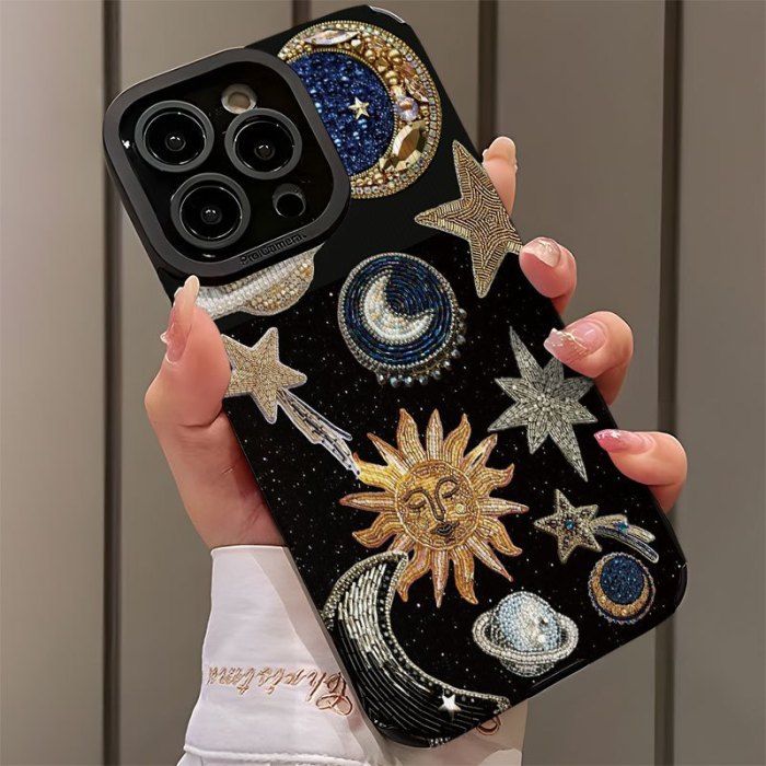 Diamond Sun and Planet Pattern Mobile Phone Case for iPhone 15\u002F15Plus\u002F15Pro\u002F15ProMax, for iPhone 14\u002F14Plus\u002F14Pro\u002F14ProMax, for iPhone 13\u002F13Pro\u002F13ProMax, for iPhone 12\u002F12Pro\u002F12ProMax, for iPhone 11\u002F11\u002F11Pro Max\u002Ffor iPhone 7\u002F8\u002Ffor iPhone x\u002Fxs, Dirt-resistant, Anti-fall, High-looking