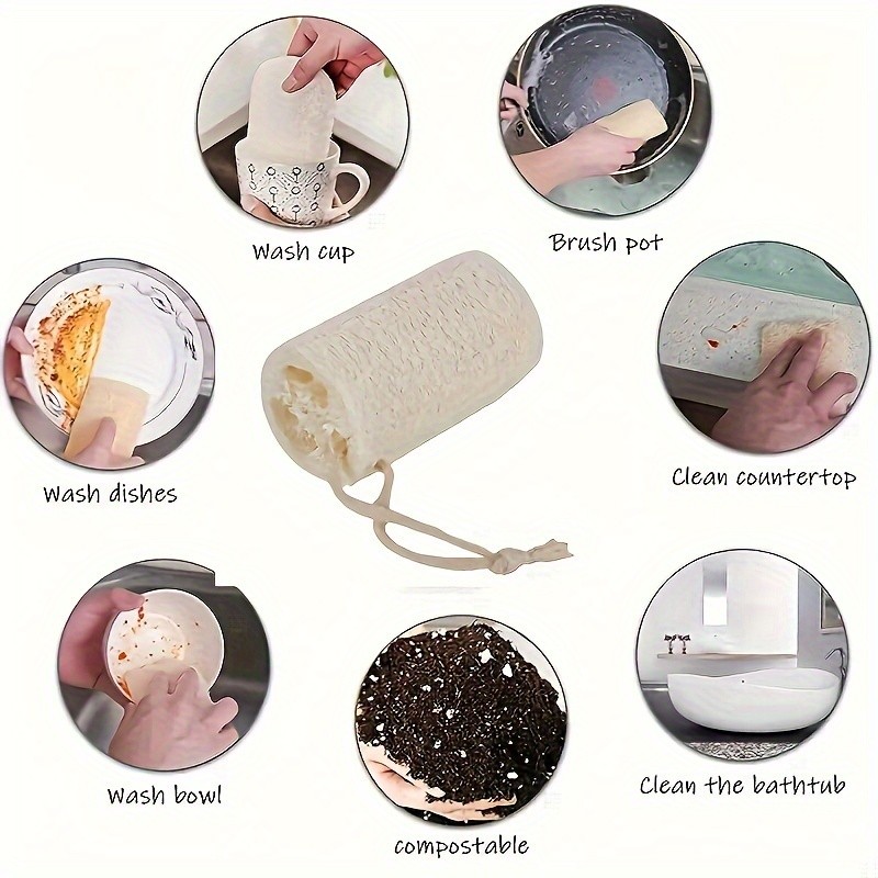 Natural Loofah Sponge - Biodegradable Wood Pulp Fiber Scrubbers for Kitchen, Bathroom, Spa - Exfoliating Body Scrub, DIY Soap, EcoClean