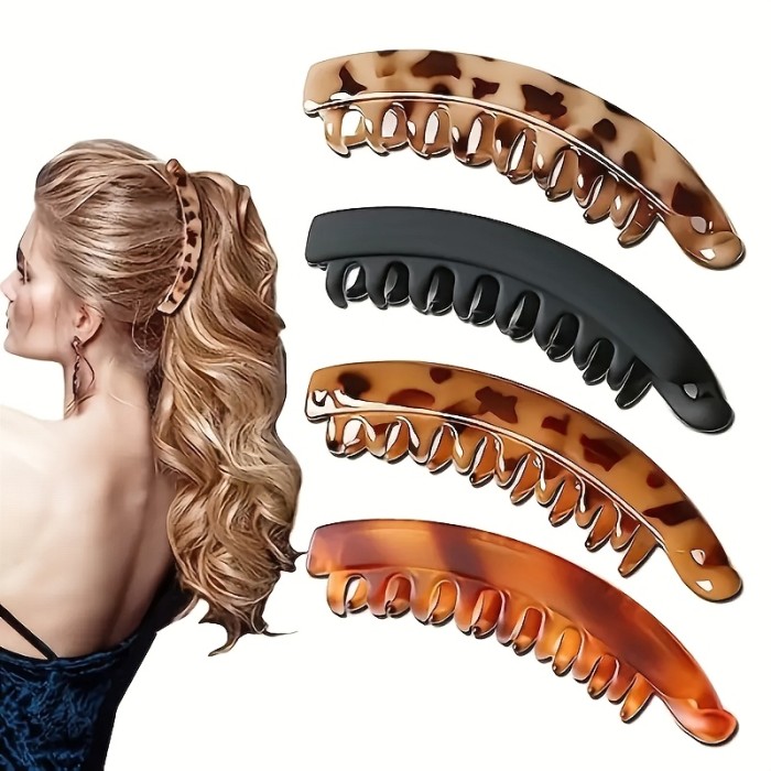 4pcs Elegant Banana Hair Clips Set - Simple, Chic Ponytail Holders for Women & Girls - Versatile Oval Shape with Color Block Design