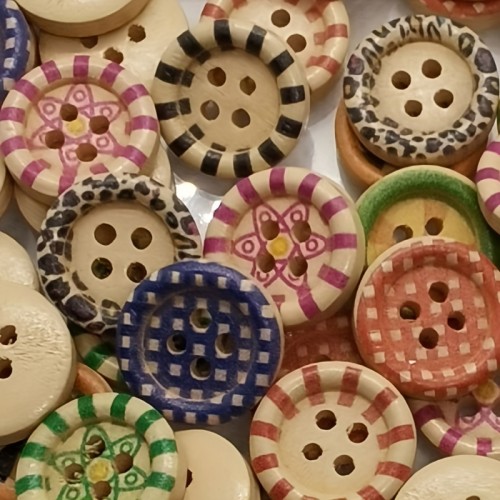 50pcs 0.59inch Wooden Snap Buttons - Assorted Prints, Mixed Colors for DIY Sewing & Crafts