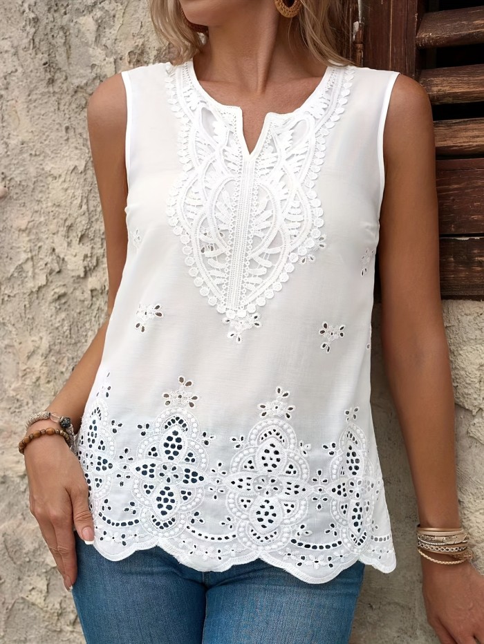 Women'S Elegant V-Neck Sleeveless Shirt, 100% Polyester Woven Casual Blouse, Solid Color, Perfect for Spring\u002FSummer\u002FFall - Adult Fashion