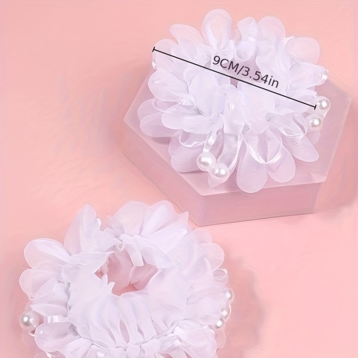 2pcs Toddler Girls Faux Pearl Flowers Decor Hair Tie -  Cute & Elegant Design - For Little Girls - Perfect for Everyday Wear & Special Occasions - Ideal Gift for Birthdays & Holidays